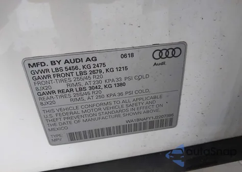 2018 Audi Q5 2.0T Premium/2.0T Tech Premium z USA, uszkodzony, nr VIN WA1BNAFY1J2207395